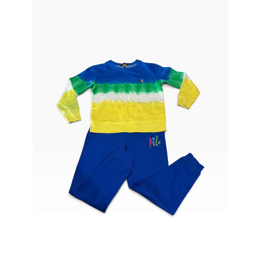 Polo Ralph Lauren Kids Tie Dye Sweatshirt and Sweatpants Set Blue Yellow Size 8